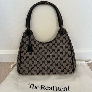 Vintage Gucci GG Bamboo Top Handle Hobo Canvas Handbag